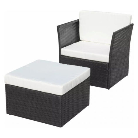 Záhradná stolička s taburetom polyratan Čierna,Záhradná stolička s taburetom polyratan Čierna vidaXL