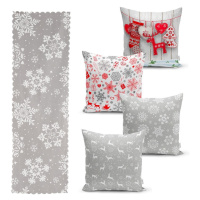 Súprava 4 vianočných obliečok na vankúš a behúň na stôl Minimalist Cushion Covers Snowflakes