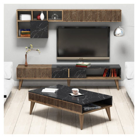 Sestava nábytku do obývacího pokoje Milan ořech/černý mramor Kalune Design