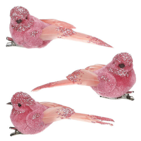 Vtáčik s klipom, ružová, 10 x 4 x 4 cm, súprava 3 ks