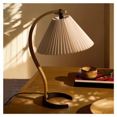 Gubi stolová lampa Timberline, drevo/biela, ľan, V 50 cm