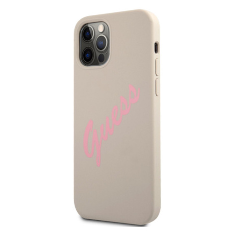 Puzdro Guess GUHCP12MLSVSGP na Apple iPhone 12/12 Pro Vintage Pink Script sivý