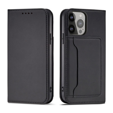 MG Magnet Card knižkové kožené puzdro na iPhone 13 Pro, čierne