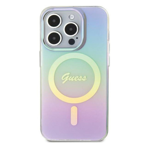 Plastové puzdro Guess na Apple iPhone 15 Pro GUHMP15LHITSU IML Iridescent MagSafe fialové