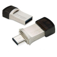 Transcend 64GB JetFlash 890, USB-C/USB 3.1 duálny flash disk, malé rozmery, strieborný kov, odol