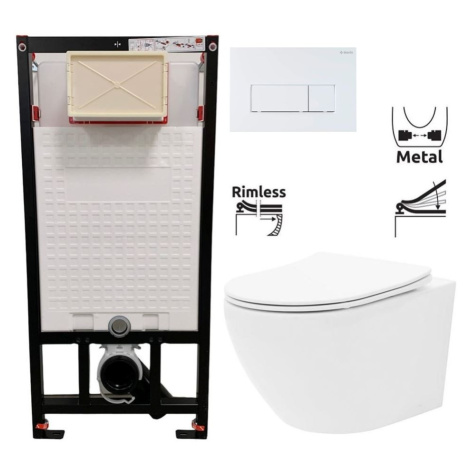 DEANTE Podstavný rám, pre závesné WC misy + SLIM tlačidlo bílé  + WC REA Carlo Flat Mini Rimless