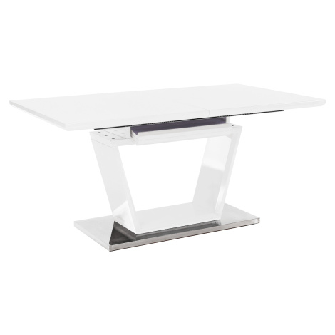 Jedálenský stôl, rozkladací, biela extra vysoký lesk/oceľ, 160-220x90 cm, PERAK Tempo Kondela