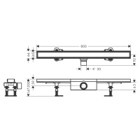 Hansgrohe RainDrain Compact, úplná sada sprchového žľabu 800 pre dlažbu, pre štandardnú inštalác