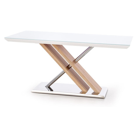 HALMAR Nexus sklenený jedálenský stôl biely lesk / dub sonoma