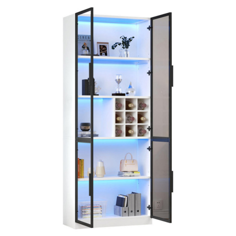 OKWISH VITRÍNA 80/35/200 cm biela s LED osvetlením, sklenenými dvierkami a držiakom na víno z dr