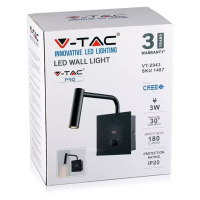 Nástenné LED svietidlo 3W, 3000K, 180lm, čierne VT-2943 (V-TAC)