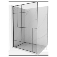 Mexen Kioto L, sprchová zástena Walk-In 90 x 200 cm, 8mm číre sklo čierny vzor, čierny profil, 8