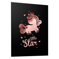 Detský čierny plagát so zrkadlovou grafikou ružového jednorožca
