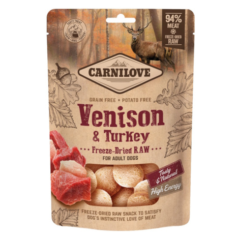 CARNILOVE Raw Freeze-Dried Snacks Venison & Turkey maškrty pre psov 60 g