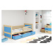 BMS Detská posteľ RICO 1 | 90 x 200 cm FARBA KONŠTRUKCIE: Borovica, DOPLNKOVÁ FARBA: Modrá