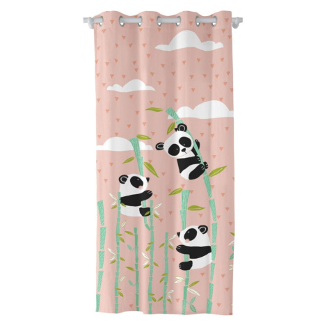 Ružový detský bavlnený záves Moshi Moshi Panda Garden, 140 x 265 cm