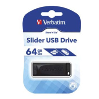 Verbatim USB flash disk, USB 2.0, 64GB, Slider, černý, 98698, USB A, s výsuvným konektorem