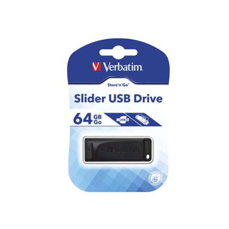 Verbatim USB flash disk, USB 2.0, 64GB, Slider, černý, 98698, USB A, s výsuvným konektorem