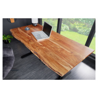 Estila Industriálny výškovo nastaviteľný písací stôl Mammut s vrchnou doskou z akáciového dreva 