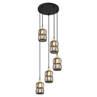 GLOBO Závesné svietidlo WOLLI čierna/mosadz/dymová E14 40 W pr. 300 x 1200 mm