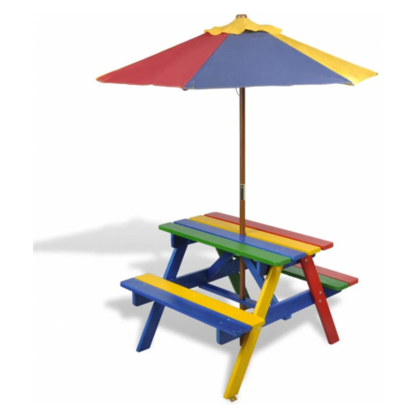 Detský piknikový stôl s lavičkami a slnečníkom,Detský piknikový stôl s lavičkami a slnečníkom vidaXL