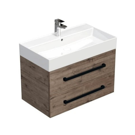 Kúpeľňová skrinka s čiernou úchytkou a umývadlom SAT Cube Way 80x53x46 cm dub Wellington mat CUB