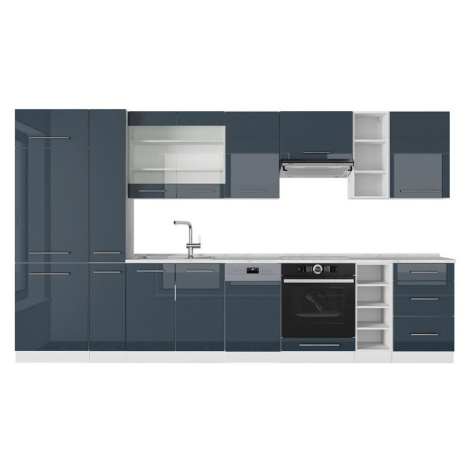 Vicco KUCHYNSKÝ KÚT Fame-Line Tmavomodrá vysoký lesk/biela 355 cm , AP Marble