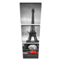 3-dielny obraz s hodinami, Paris, 35x105cm