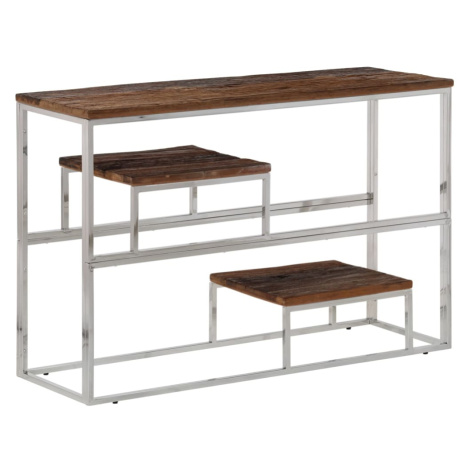 vidaXL Konzolový stolík strieborný nerezová oceľ a masív z podvalov