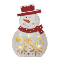 Dřevěný LED vánoční sněhulák Cecil s časovačem 30 cm teplá bílá