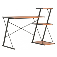 Písací stôl s policami drevotrieska / oceľ Dekorhome Čierna / hnedá,Písací stôl s policami drevo