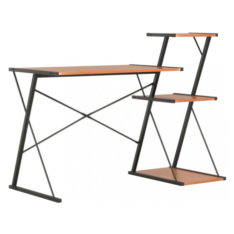 Písací stôl s policami drevotrieska / oceľ Dekorhome Čierna / hnedá,Písací stôl s policami drevo vidaXL
