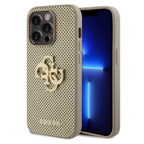 Guess PU Perforated 4G Glitter Metal Logo Zadný Kryt pre iPhone 15 Pro Gold