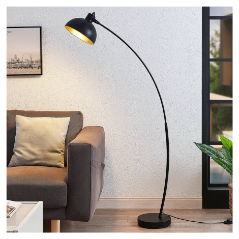 Oblúková stojacia lampa Lindby Phileas, čierno-zlatá, kov, 155 cm