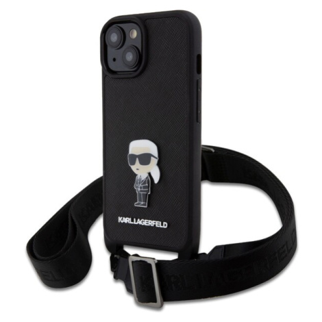 Karl Lagerfeld Saffiano Crossbody Metal Ikonik kryt iPhone 15 Plus čierny