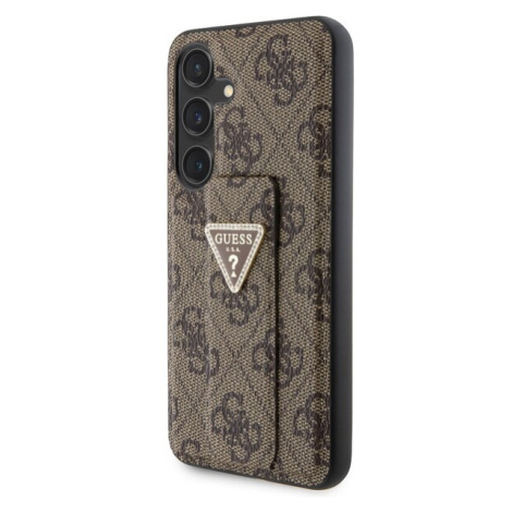 Guess PU Grip Stand 4G Strass Triangle Metal Logo Zadný Kryt pre Samsung Galaxy S24 Brown