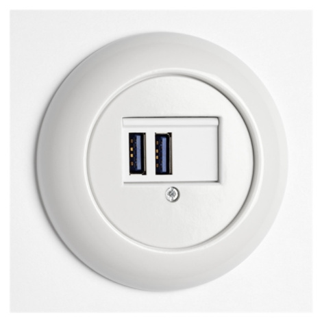 Okrúhla retro USB zásuvka (2xUSB) 2,5A biely porcelán (THPG)