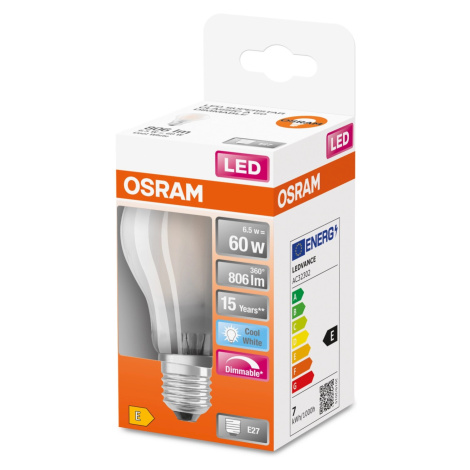 OSRAM LED žiarovka CLA60 6,5 W E27 4000 K Filament studená biela matná stmievate