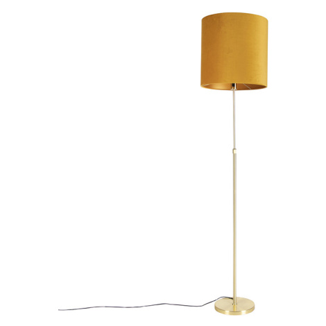 Stojacia lampa zlatá / mosadz so zamatovým odtieňom žltá 40/40 cm - Parte QAZQA