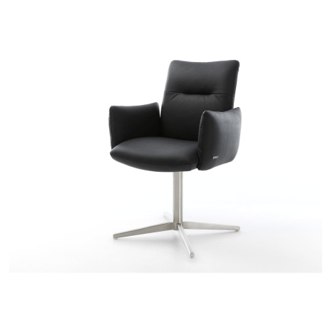 DELIFE Jedálenská stolička Jova-Flex s opierkami pravá koža čierna podstava nerezová oceľ otočný