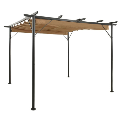 vidaXL Pergola so zaťahovacou strechou sivohnedá 3x3 m oceľ 180 g/m²