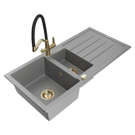 MEXEN/S MEXEN/S - Andres granitový drez s odkvapkávačom vrátane batérie Duo, šedá 6515-71-671701
