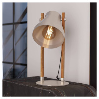 Stolová lampa Cawton, výška 38 cm, oceľ/hnedá, oceľ/drevo