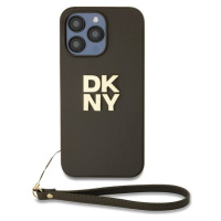 DKNY PU Leather Stack Logo Wrist Strap Zadný Kryt pre iPhone 15 Pro Brown