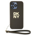 DKNY PU Leather Stack Logo Wrist Strap Zadný Kryt pre iPhone 15 Pro Brown