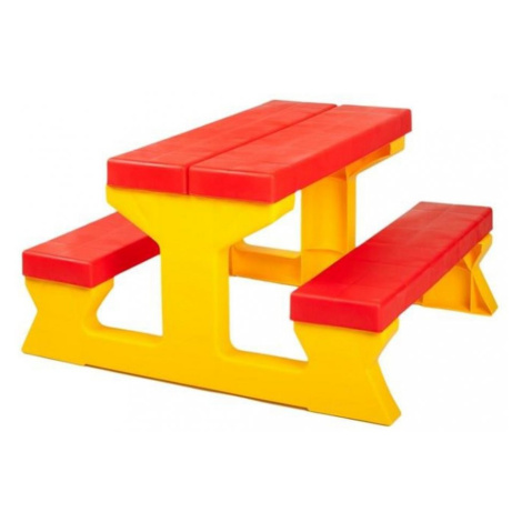 Detský záhradný nábytok - Stôl a lavičky červeno-žltý STAR PLUS