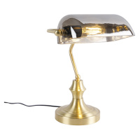 Klasická notárska lampa zlatá s dymovým zrkadlovým sklom - Banker