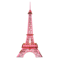 Dřevěné 3D puzzle Eiffelova věž růžová
