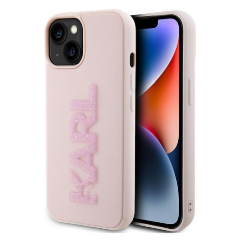 Plastové puzdro Karl Lagerfeld na Apple iPhone 15 KLHCP15S3DMBKCP 3D Rubber Glitter Logo ružové