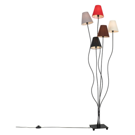 Dizajnová stojaca lampa čierna s látkovými tienidlami 5-svetlá - Melis QAZQA